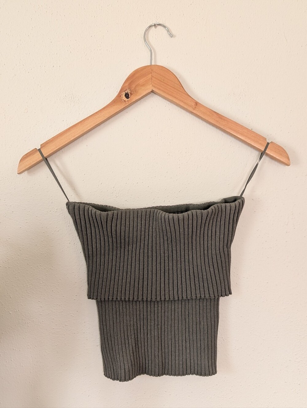 Zara | Ribbed Bandeau Tube Top | Khaki Green - Picture 3 of 7